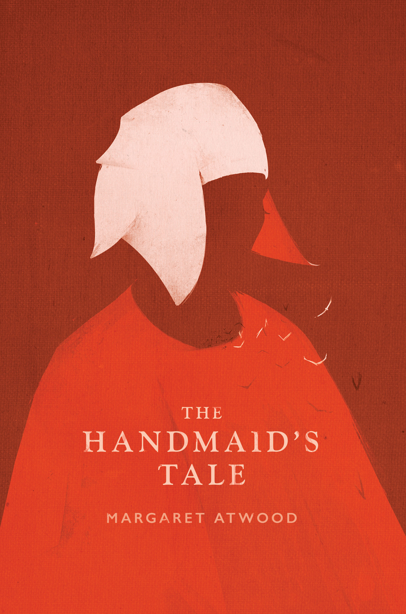 Book cover of Handmaid's Tale shows a stylized handmaiden in red.