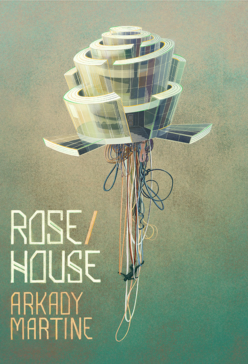 Book cover of Rose/House shows a glass rose with a stem made of wires and a core of concrete.
